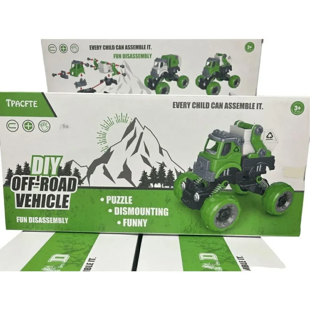 4-in-1 Take Apart Sanitation Trucks Toys for Kids, DIY Assembly Car w/Electric